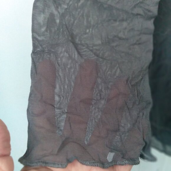 DARK GRAY CREPE JACKET SHEER LONG-SLEEVE BLOUSE SIZE M SHAWL NECKLINE TWO LAYERS - Picture 3 of 9